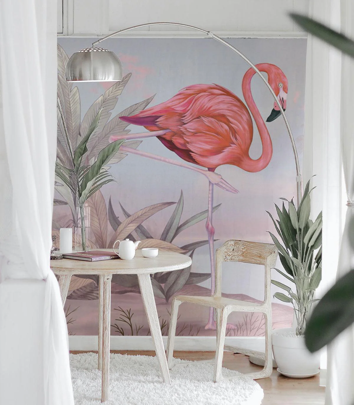 Tapeta flizelinowa z krajobrazem i flamingiem CRIMSON FLAMINGO różówy z błękitnym - Image 2