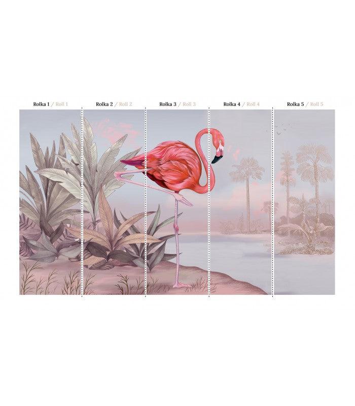 Tapeta flizelinowa z krajobrazem i flamingiem CRIMSON FLAMINGO różówy z błękitnym - Image 5