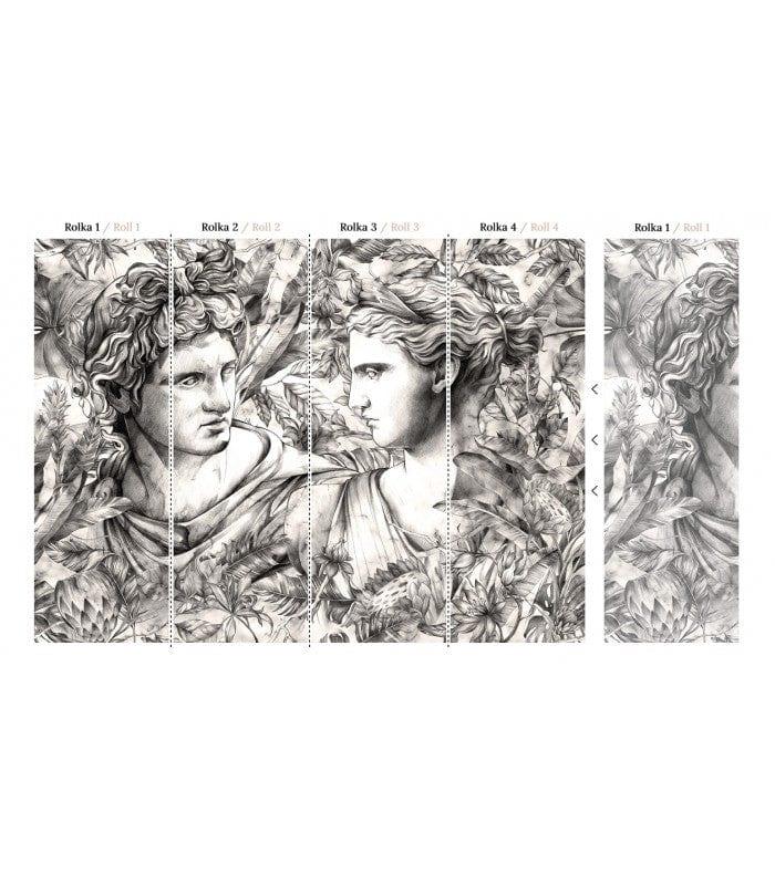 Tapeta flizelinowa z motywem antycznym DIVINE FACES biały z szarym - Image 4