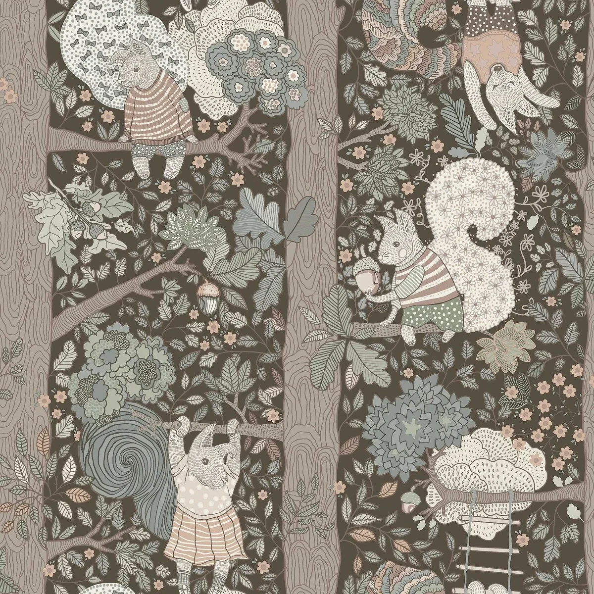 Tapeta dziecięca z motywem baśniowego lasu CHARLIE brązowy z białym