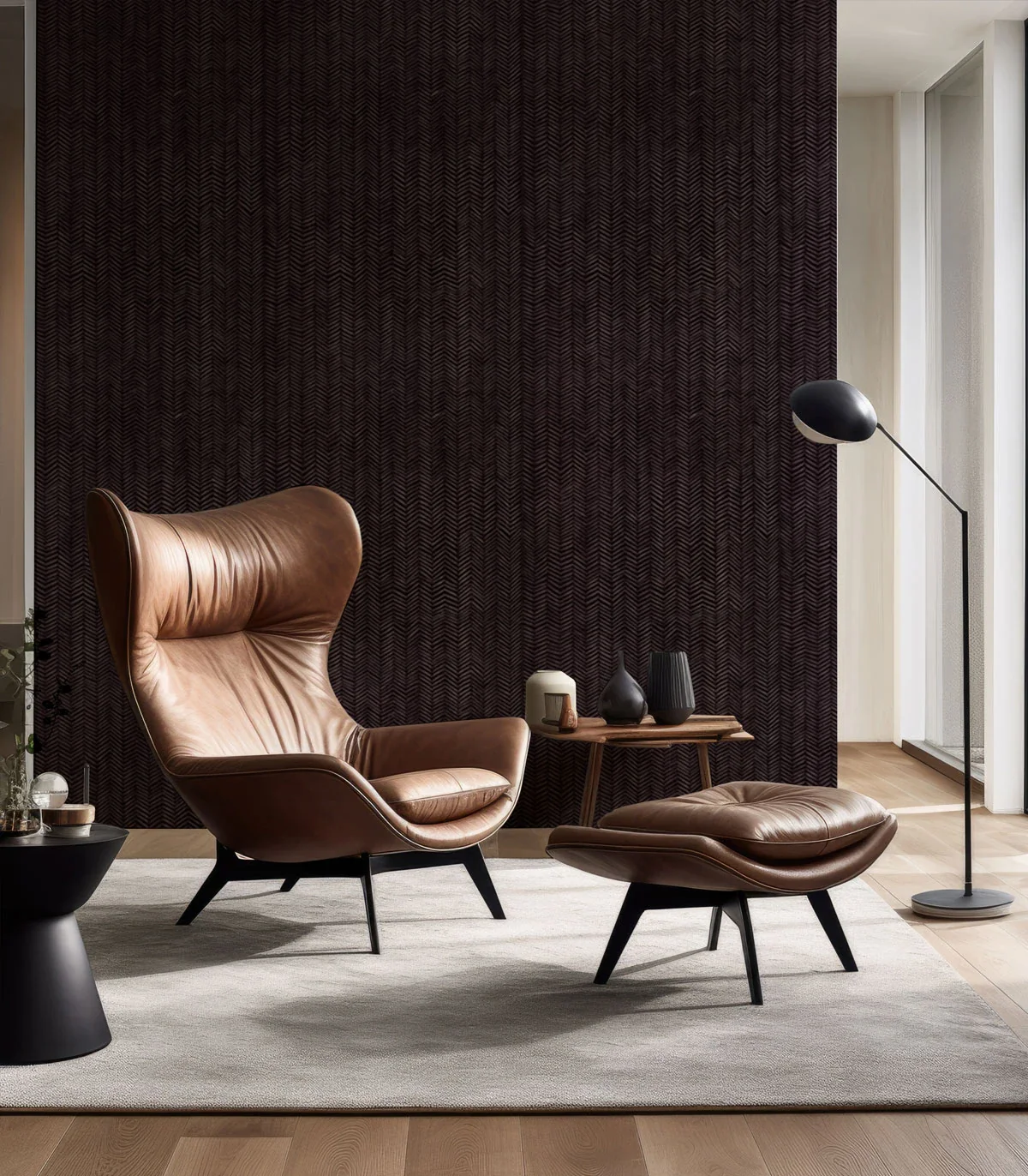 Tapeta z geometrycznym wzorem jodełki HERRINGBONE BURGUNDY burgundowy