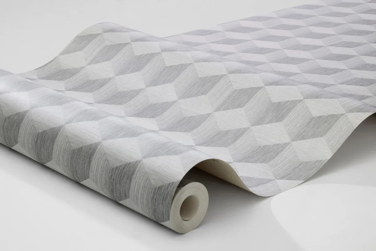 Tapeta flizelinowa papierowa z geometrycznym wzorem CUBE szary - Image 4
