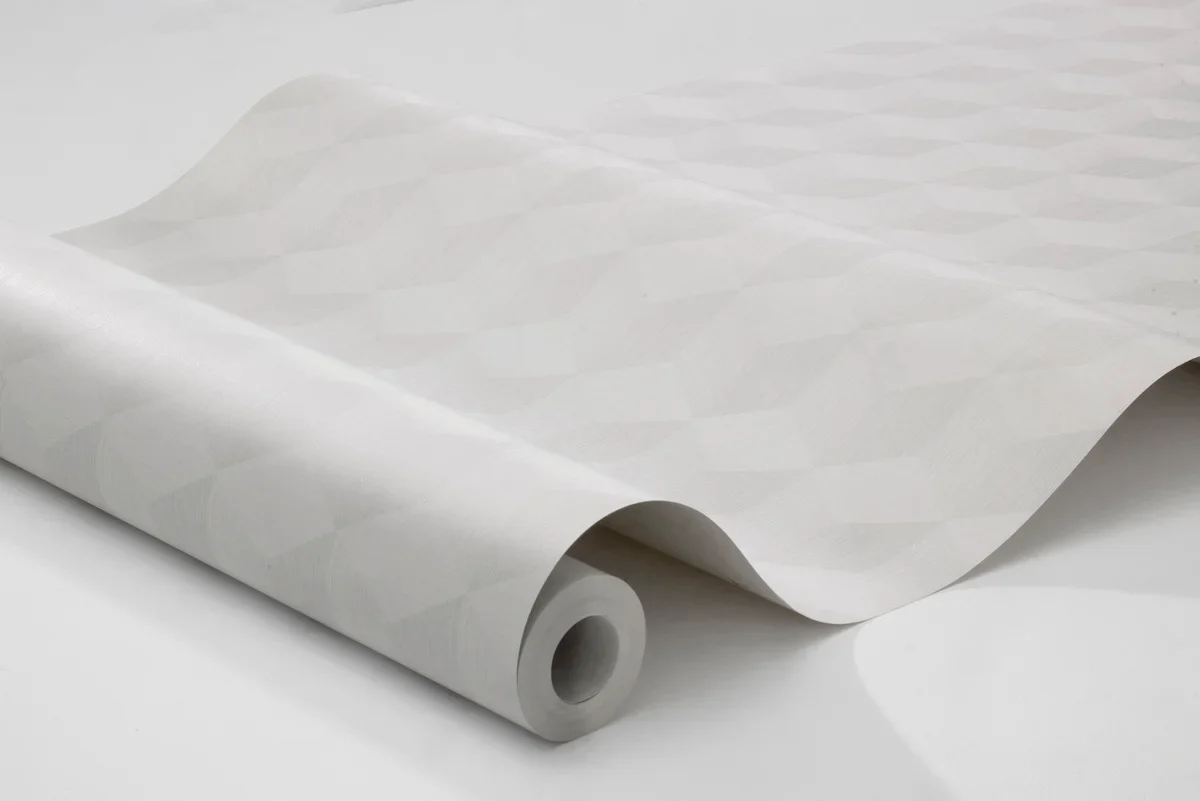 Tapeta flizelinowa papierowa z geometrycznym wzorem CUBE złamana biel - Image 3