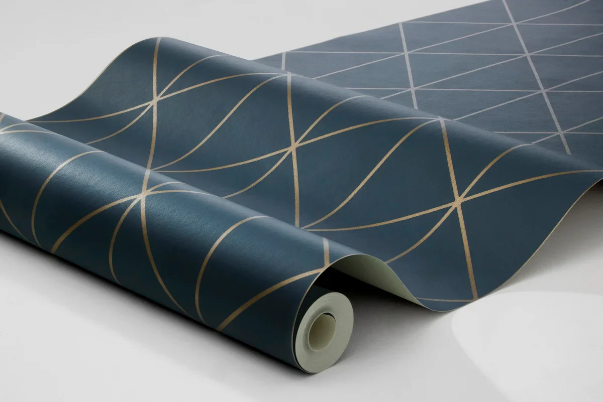 Tapeta flizelinowa papierowa z geometrycznym wzorem DIAMONDS granatowy ze złotym - Image 3