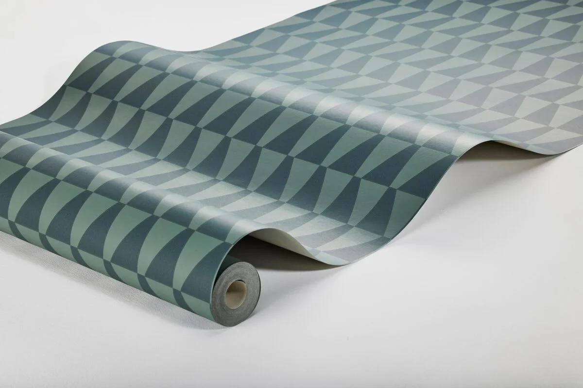 Tapeta flizelinowa papierowa z geometrycznym wzorem TRAPEZ niebieski z zielonym - Image 3