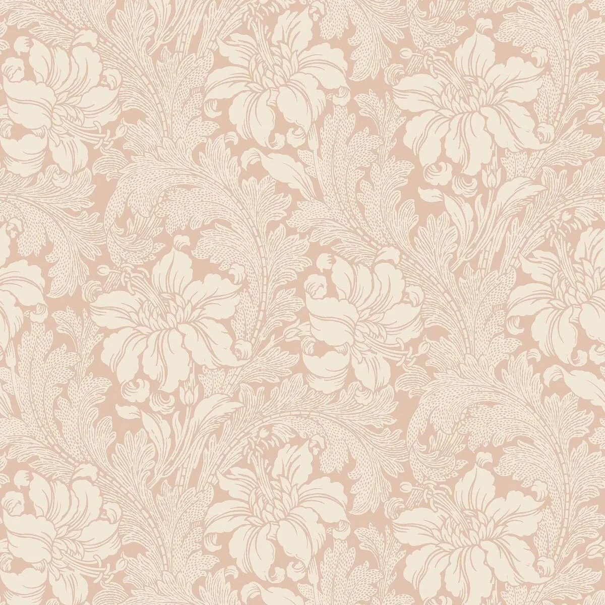 Tapeta flizelinowa papierowa z roślinnym wzorem ACANTHUS łososiowy różowy