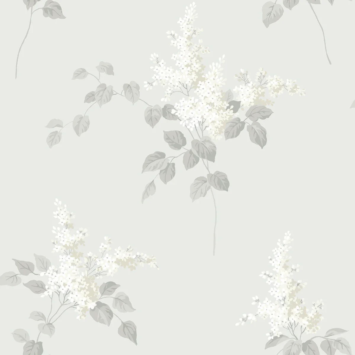 Tapeta z roślinnym wzorem kwiatów LILACS szary z białym