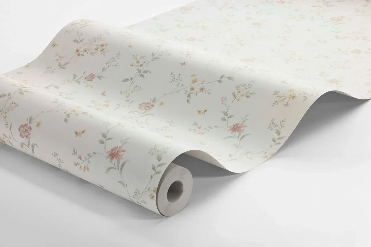 Tapeta flizelinowa papierowa z roślinnym wzorem VIKTORIA złamana biel z zielonym - Image 3
