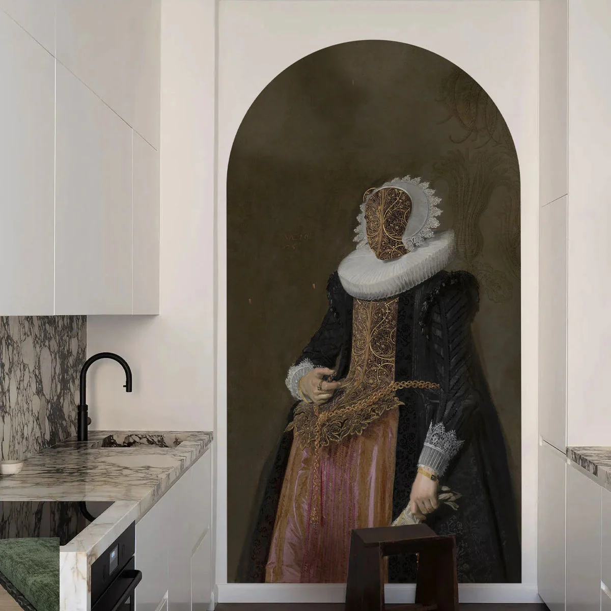 Mural w kształcie łuku z artystycznym portretem BAROQUE LADY brązowy