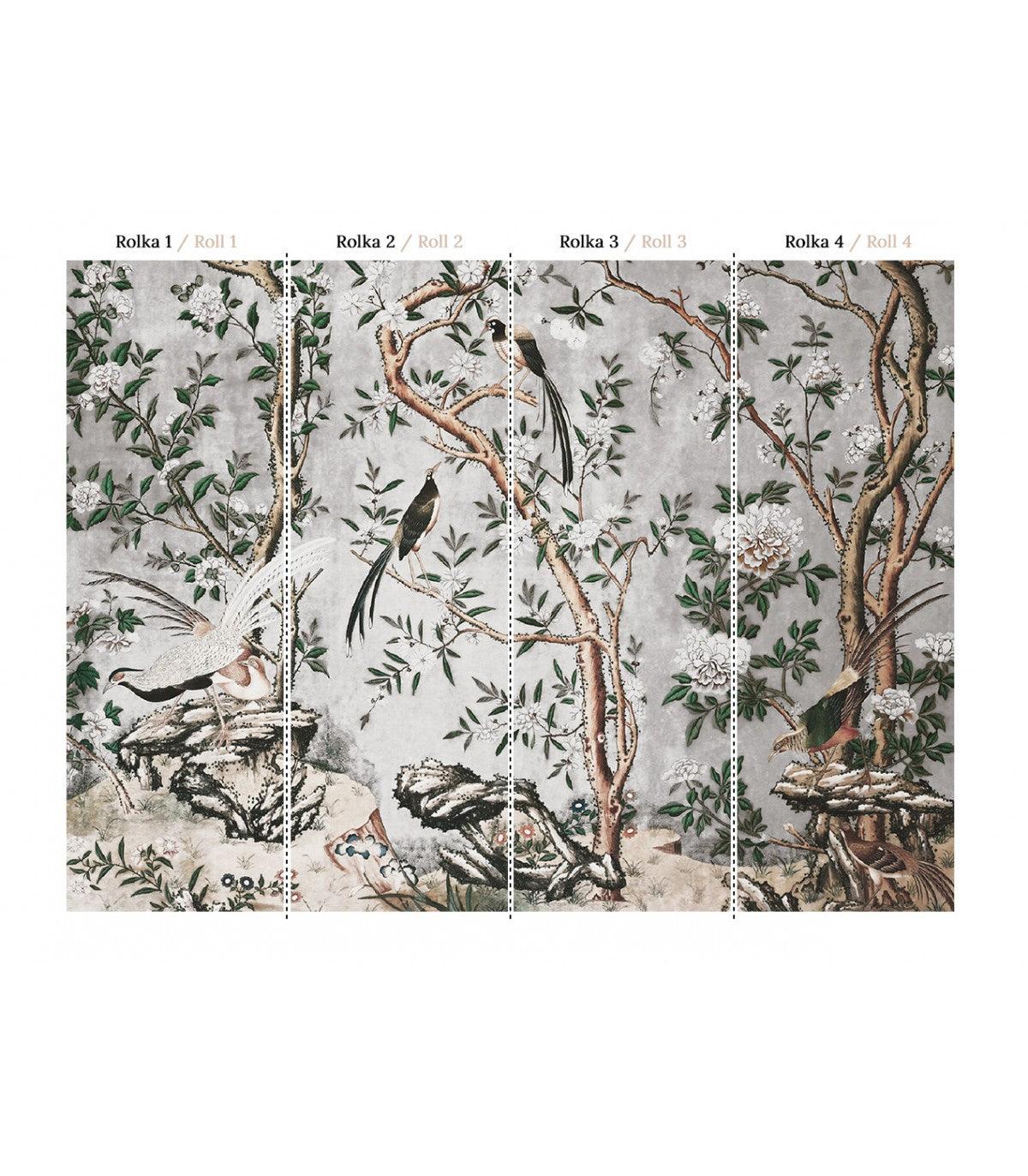Tapeta flizelinowa z motywem roślinnym GRAY CHINOISERIE szary z zielonym - Image 3