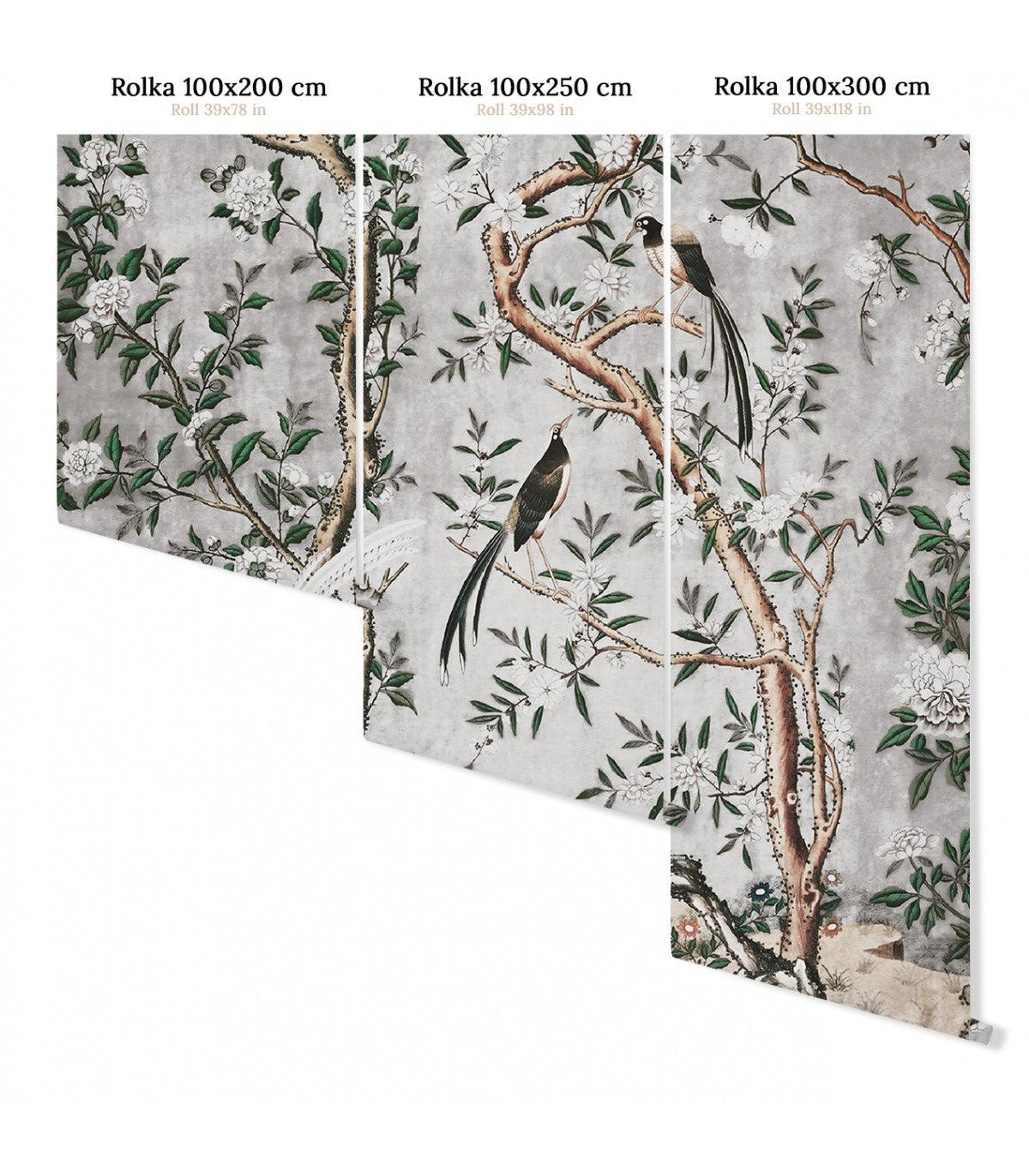 Tapeta flizelinowa z motywem roślinnym GRAY CHINOISERIE szary z zielonym - Image 4