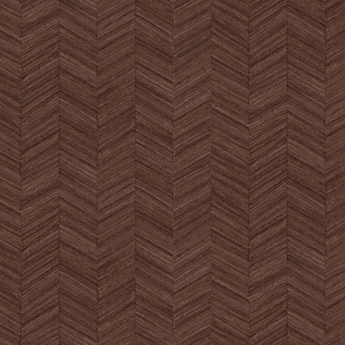 Tapeta strukturalna geometryczna imitująca drewno ze wzorem jodełki OCOTEA - CÈDRE ROUGE brunatny