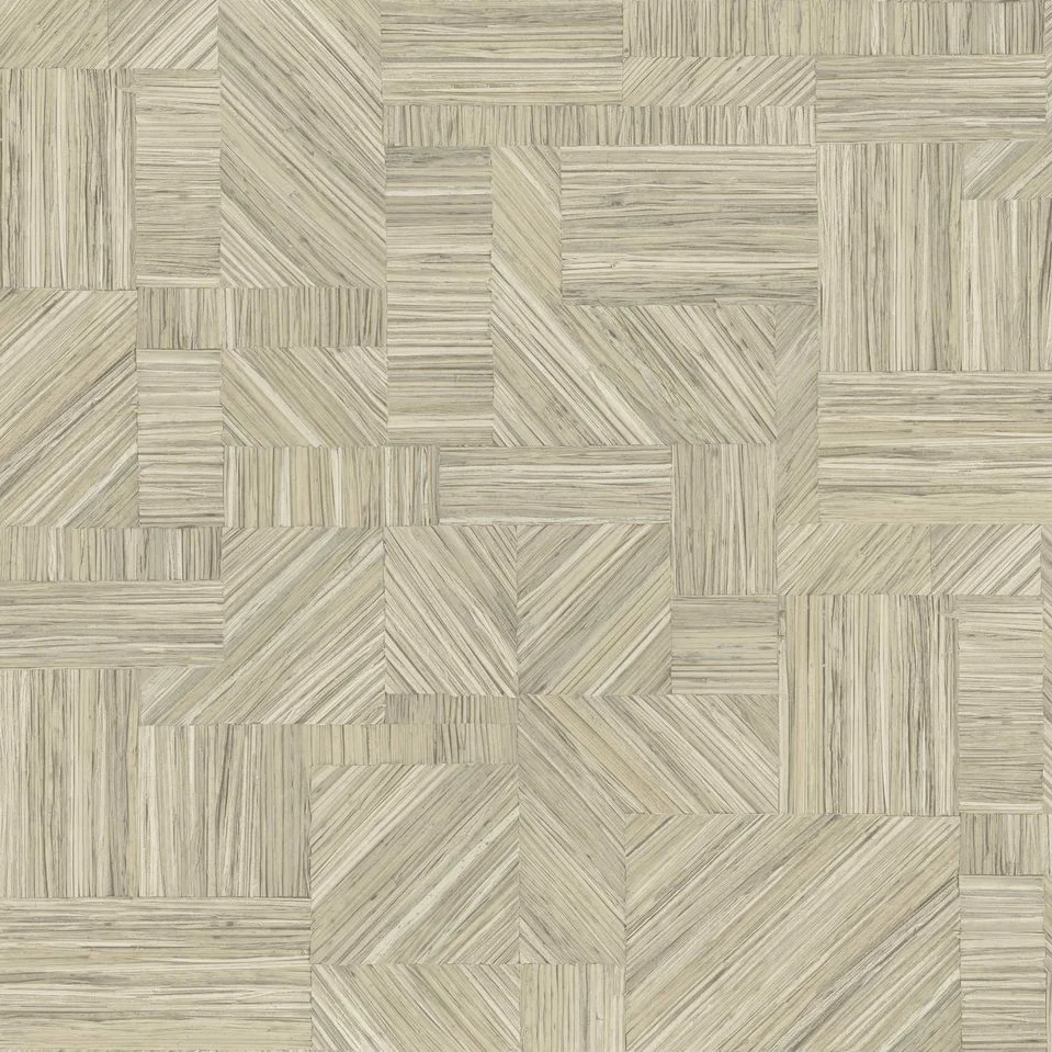Tapeta strukturalna geometryczna imitująca słomiany patchwork IMBRICATION - GALET szarobeżowy