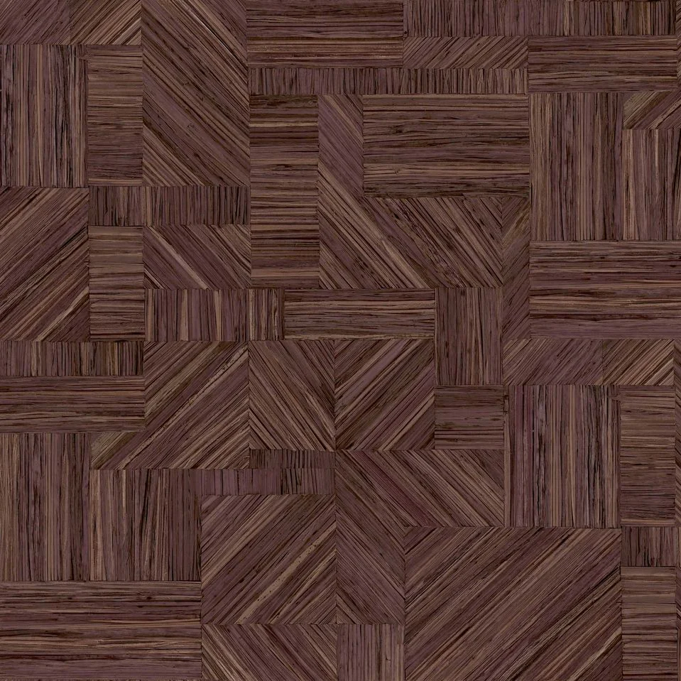 Tapeta strukturalna geometryczna imitująca słomiany patchwork IMBRICATION - PRUNE burgundowy