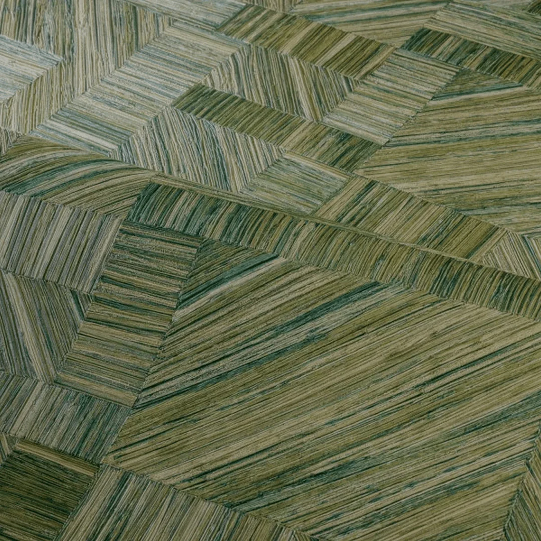 Tapeta strukturalna geometryczna imitująca słomiany patchwork IMBRICATION - VERT MOUSSE zielony - Image 3