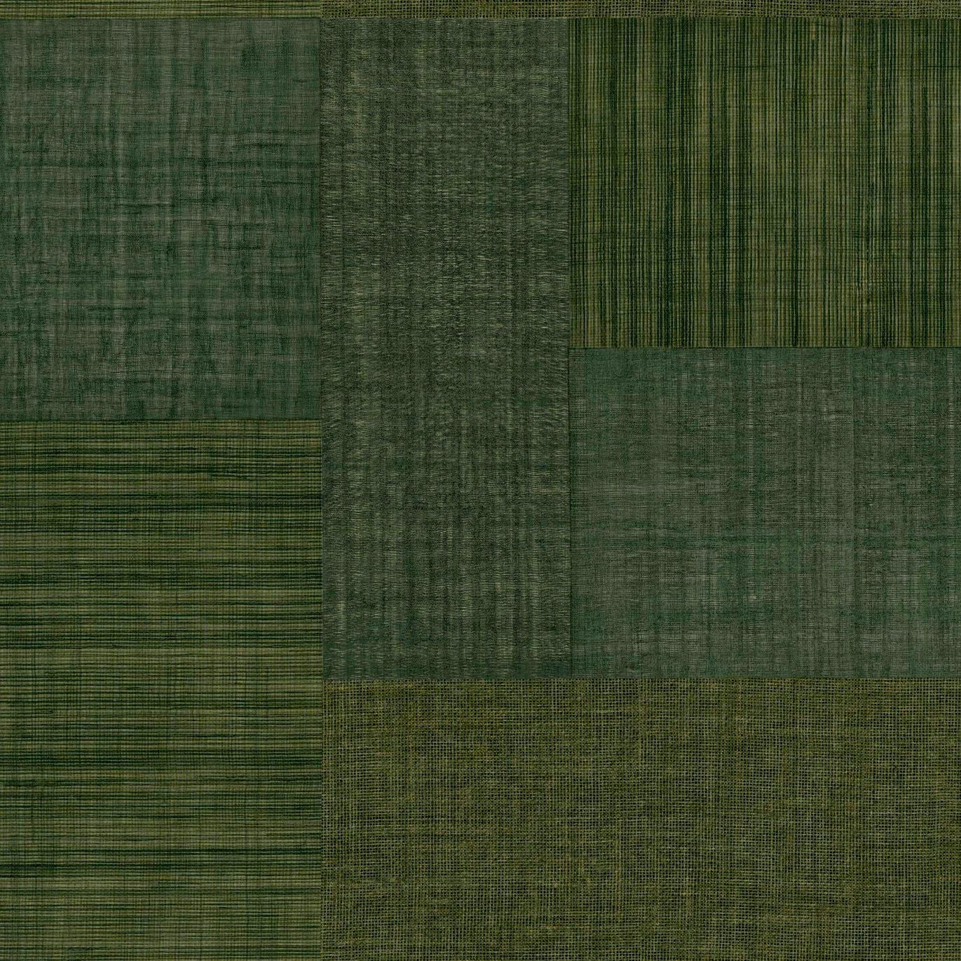 Tapeta strukturalna geometryczna patchwork imitująca tkaninę MESTIZO - VERT FORÊT leśny zielony