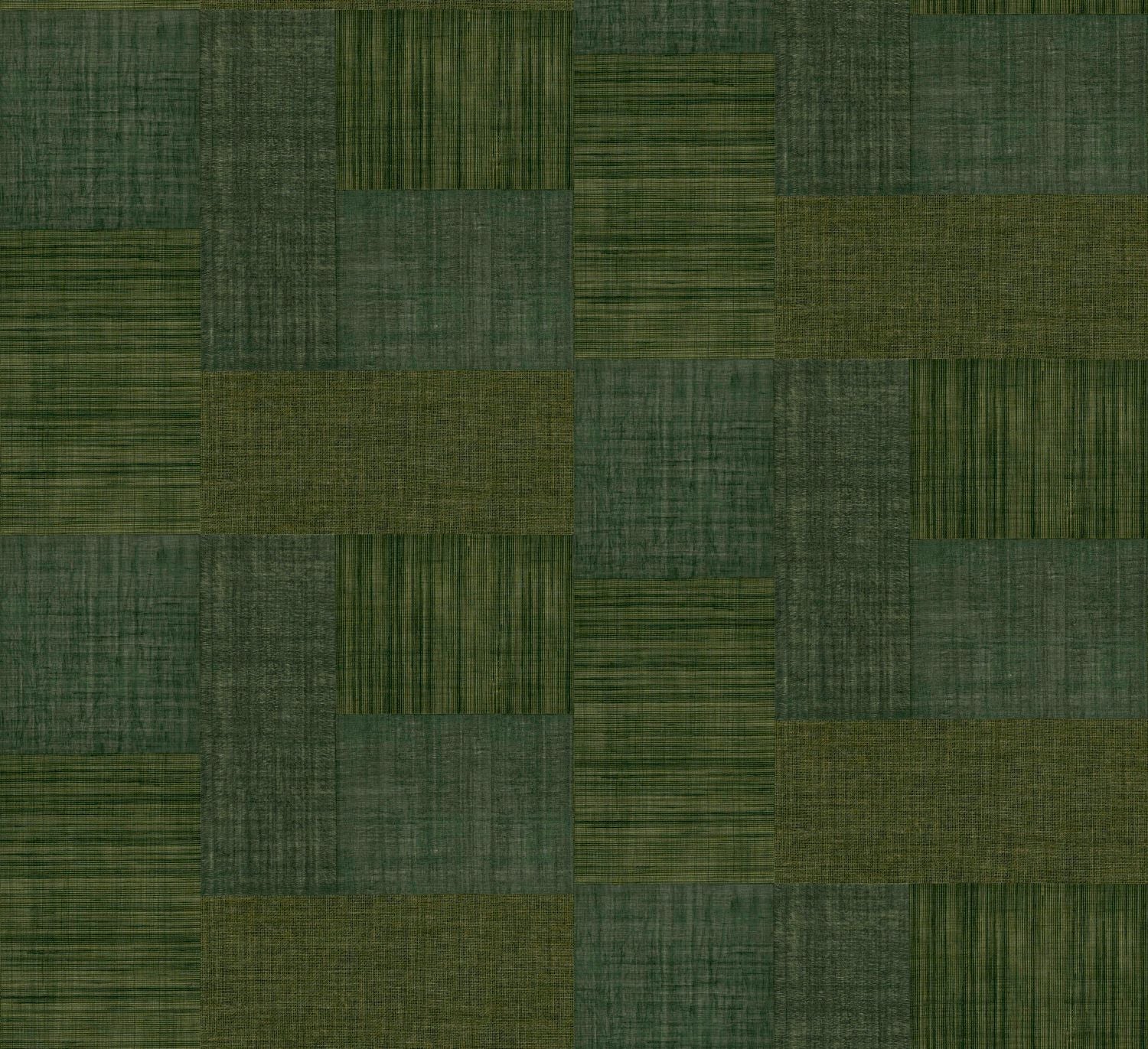 Tapeta strukturalna geometryczna patchwork imitująca tkaninę MESTIZO - VERT FORÊT leśny zielony - Image 3