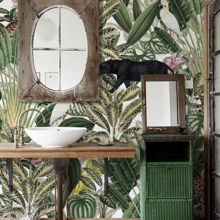 Tapeta flizelinowa z motywem roślinnym i zwierzęcym LIGHT JUNGLE zielony