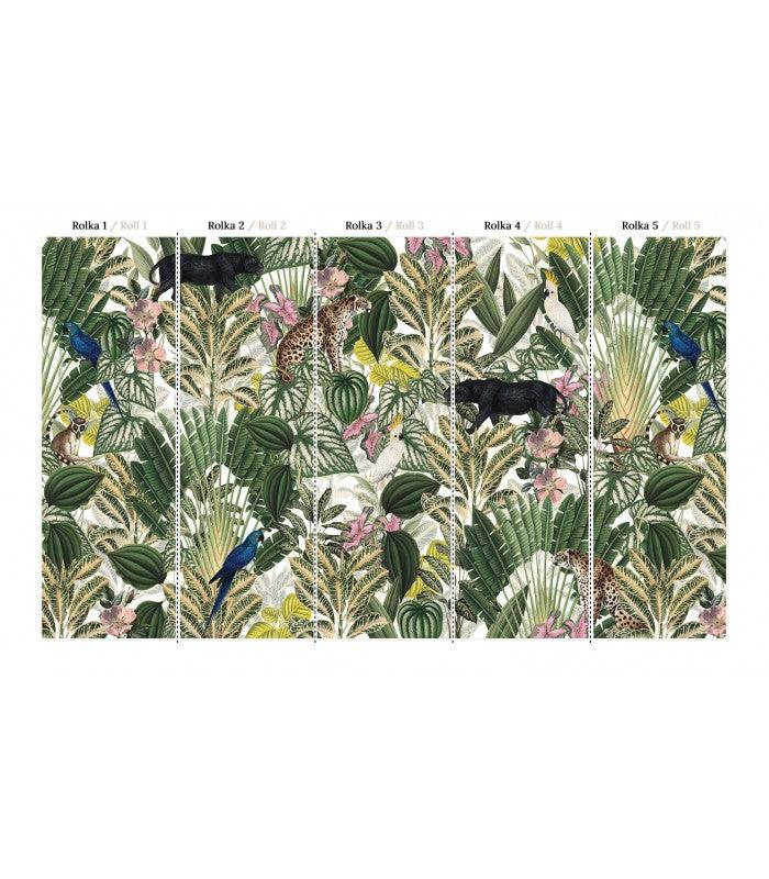 Tapeta flizelinowa z motywem roślinnym i zwierzęcym LIGHT JUNGLE zielony - Image 4