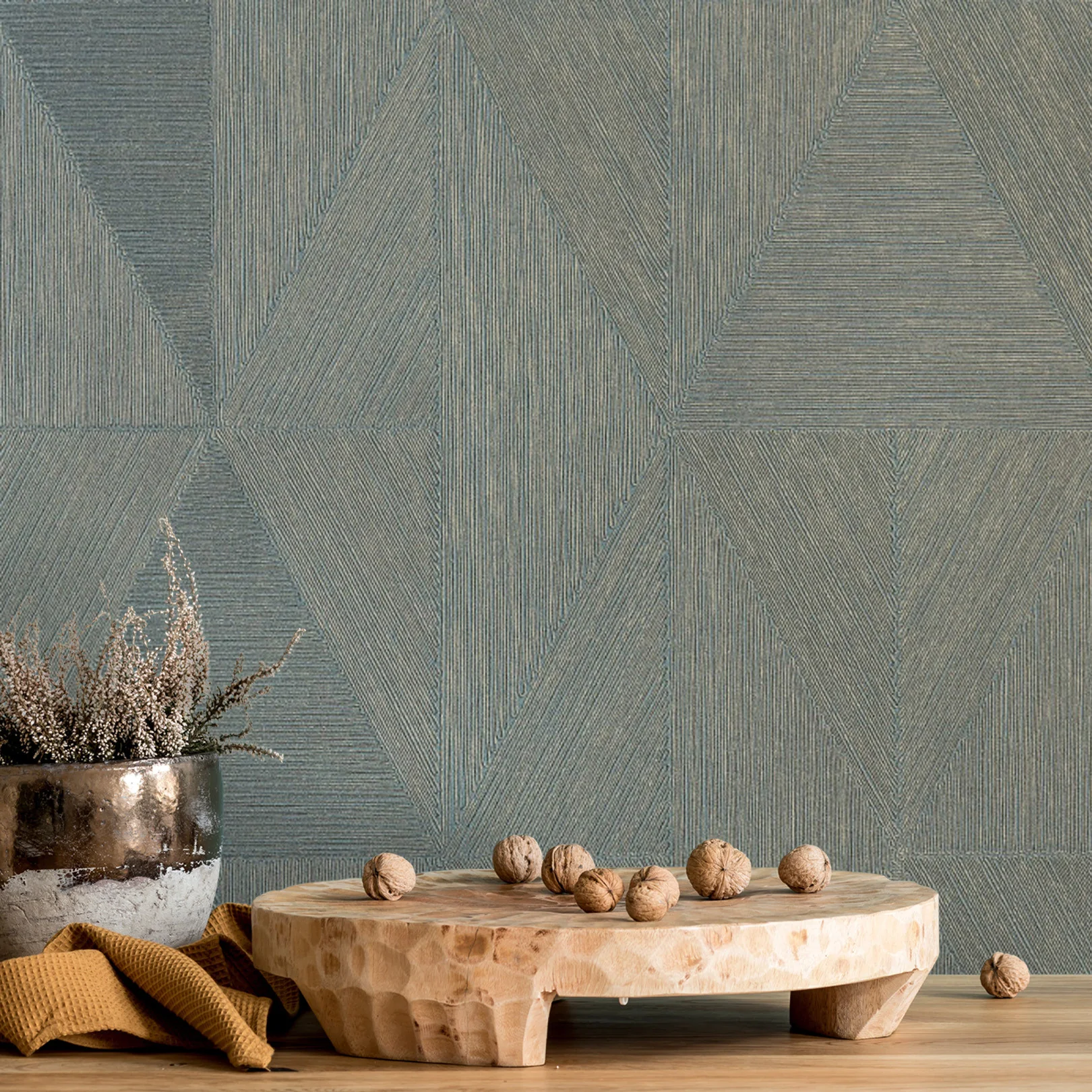 Tapeta metaliczna z geometrycznym wzorem PARANGON - OPALINE zgaszony zielony - Image 2