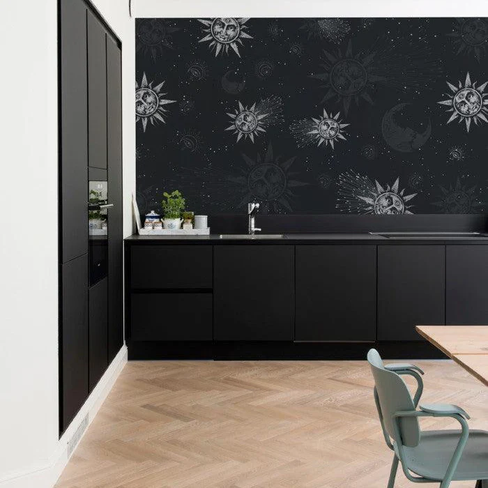 Tapeta flizelinowa z motywem słońca i księżyca MOON AND SUN ciemnoniebieski