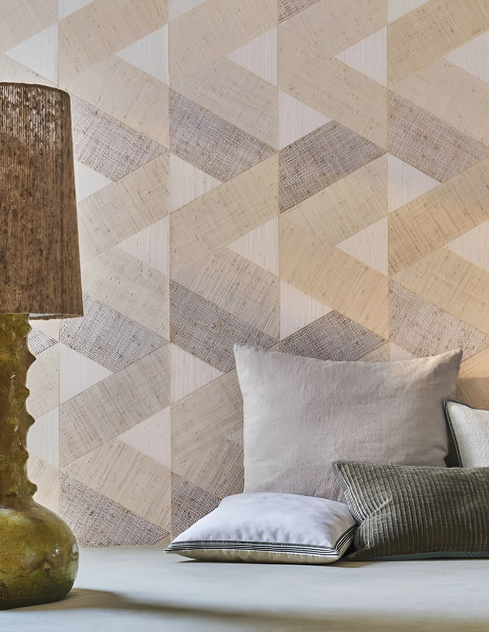 Tapeta naturalna z geometrycznym wzorem z rafii SOLAL - BLANC biały z beżowym - Image 2