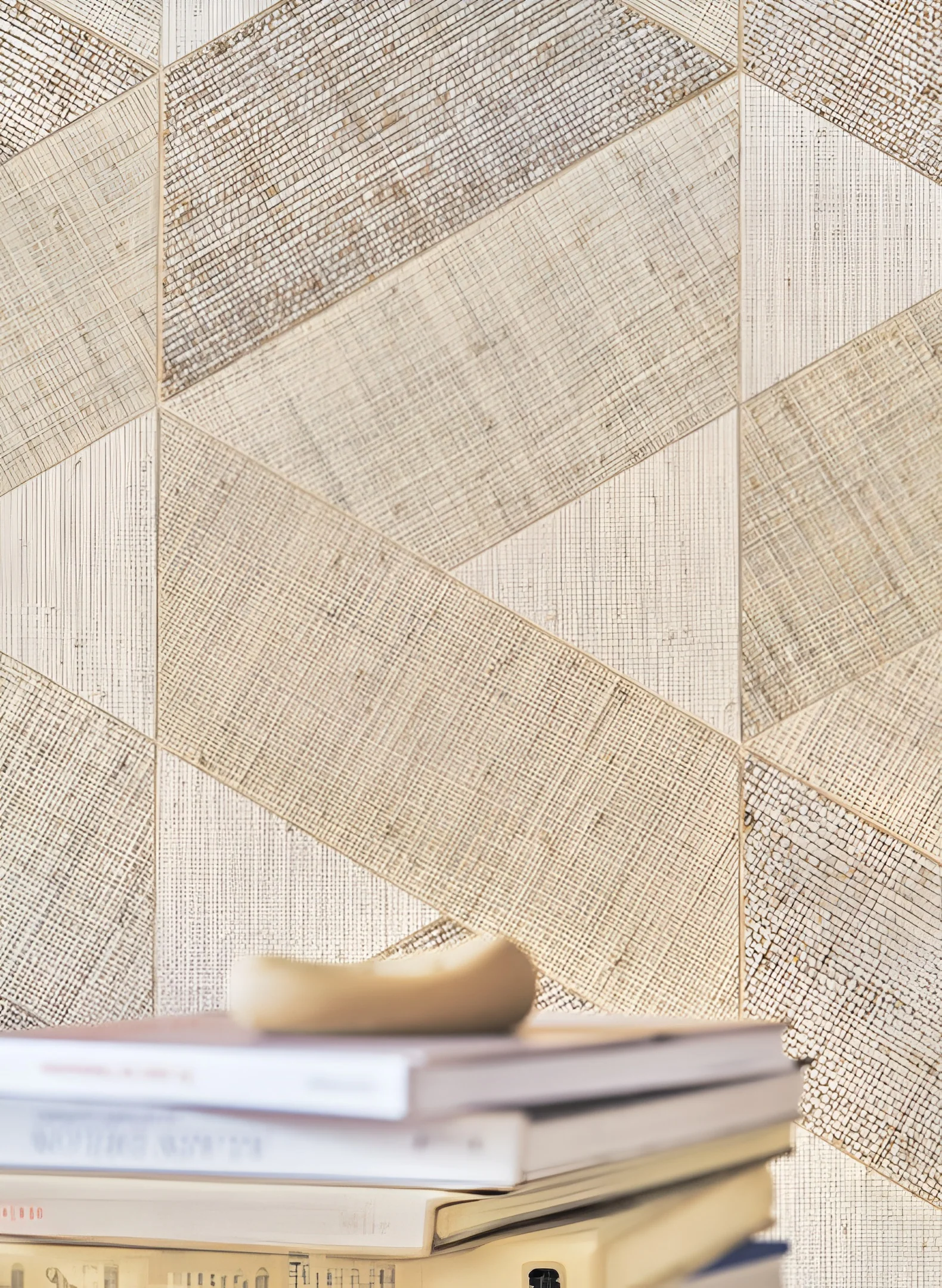 Tapeta naturalna z geometrycznym wzorem z rafii SOLAL - BLANC biały z beżowym - Image 3