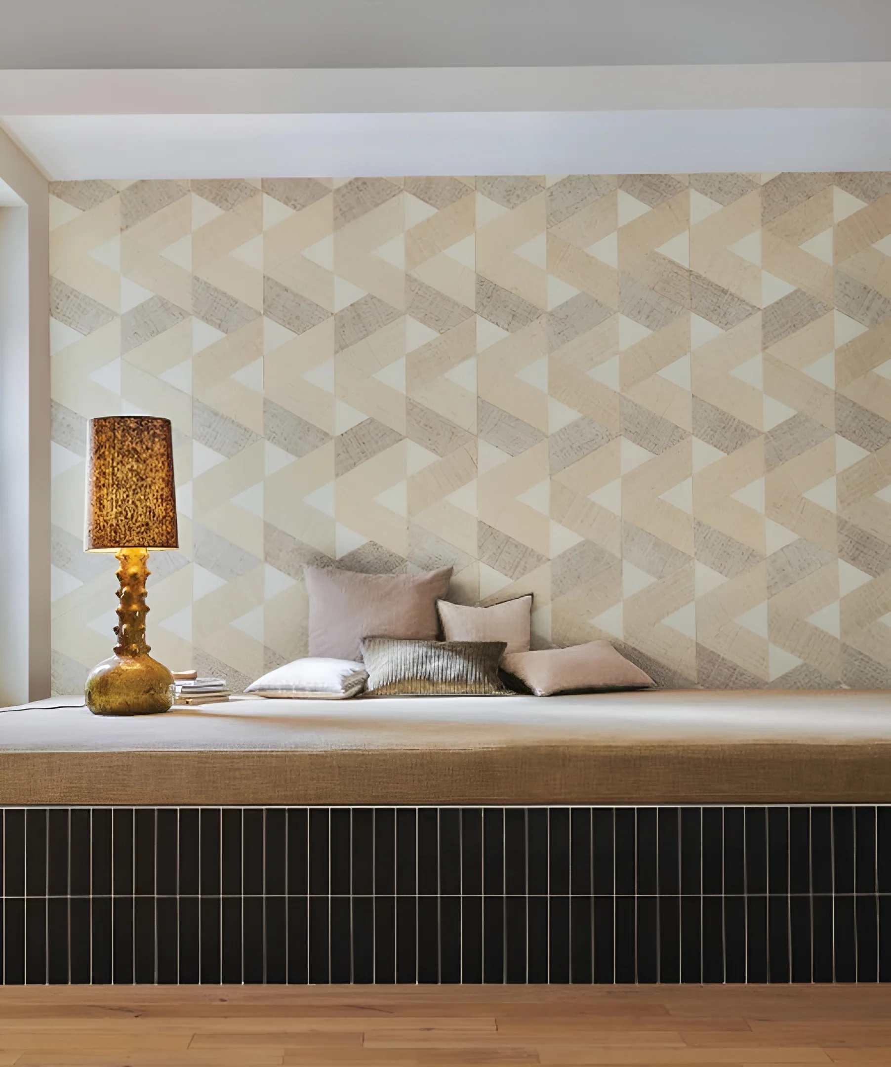 Tapeta naturalna z geometrycznym wzorem z rafii SOLAL - BLANC biały z beżowym - Image 5