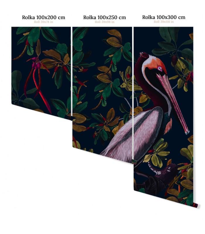 Tapeta flizelinowa z motywem zwierzęcym NIGHT PELICANS granatowy z zielonym - Image 3