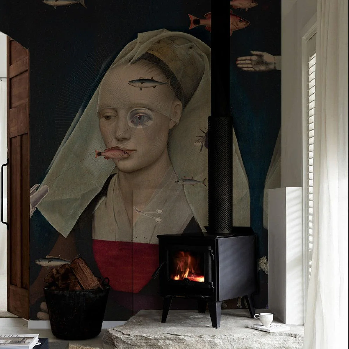 Tapeta flizelinowa portret NORDIC LADY granatowy