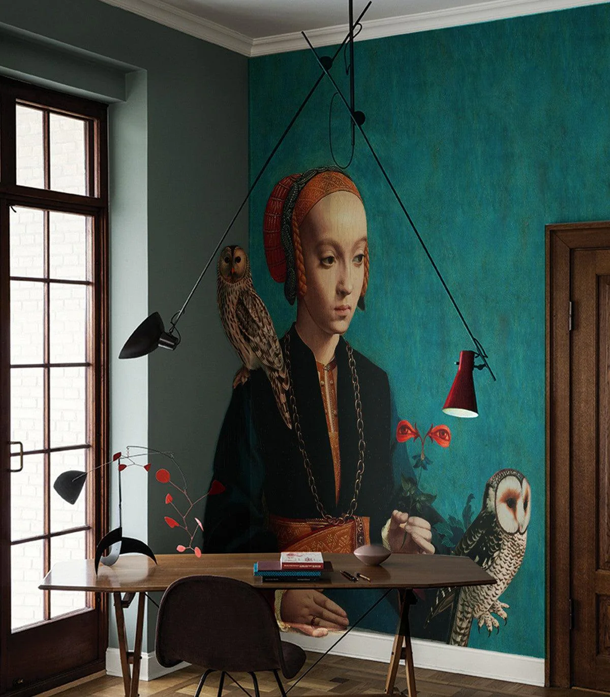 Tapeta flizelinowa portret OWL LADY turkusowy - Image 2