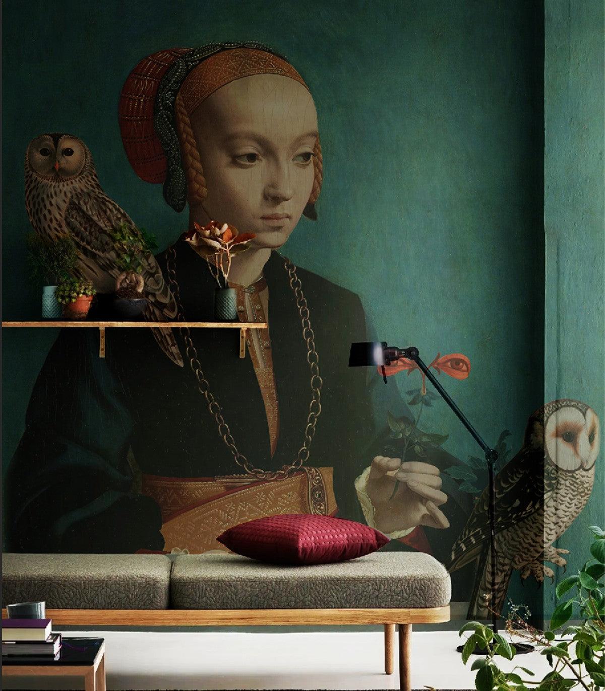 Tapeta flizelinowa portret OWL LADY turkusowy - Image 3