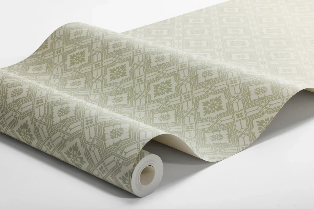 Tapeta flizelinowa papierowa z geometrycznym wzorem FRIEDRICH zielony z białym - Image 3