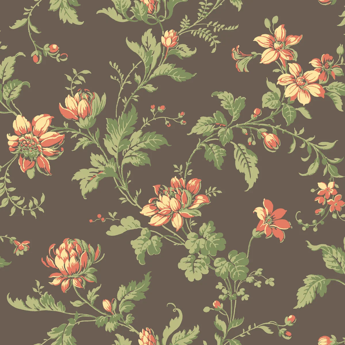 Tapeta flizelinowa papierowa z roślinnym wzorem BLOMSLINGA brązowy