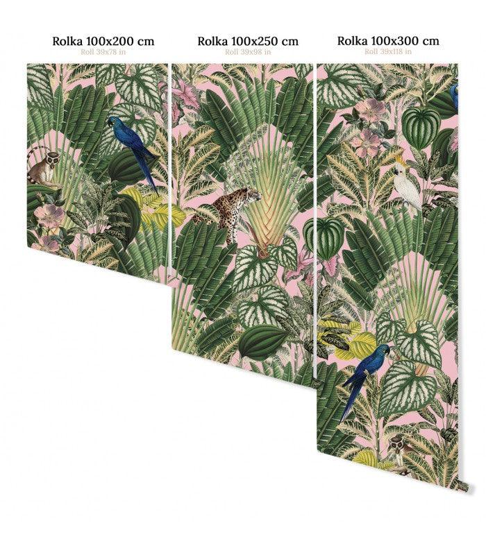 Tapeta flizelinowa z motywem roślinnym i zwierzęcym PINK JUNGLE jasnoróżowy z zielonym - Image 3