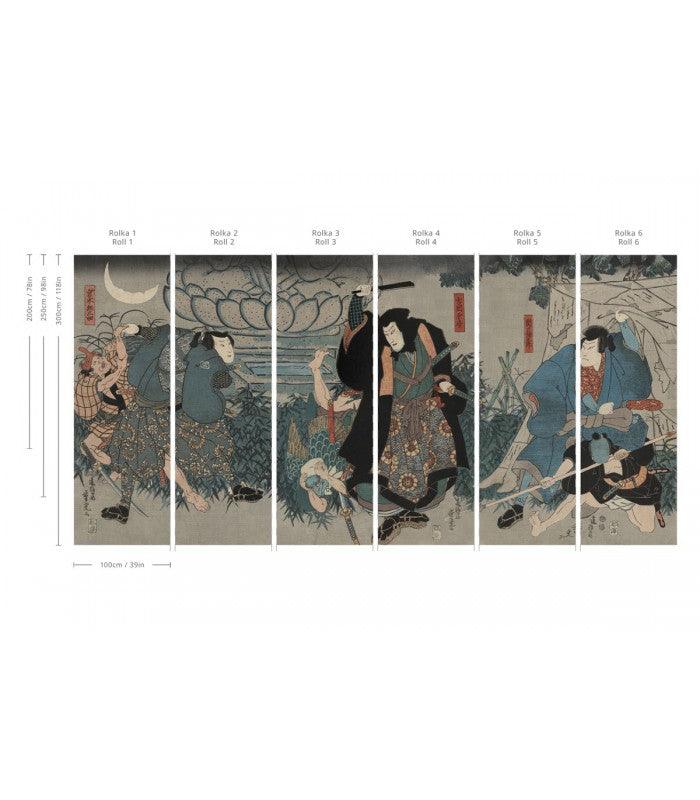Tapeta flizelinowa z motywem wojownika SAMURAI SAGA zgaszony niebieski - Image 3