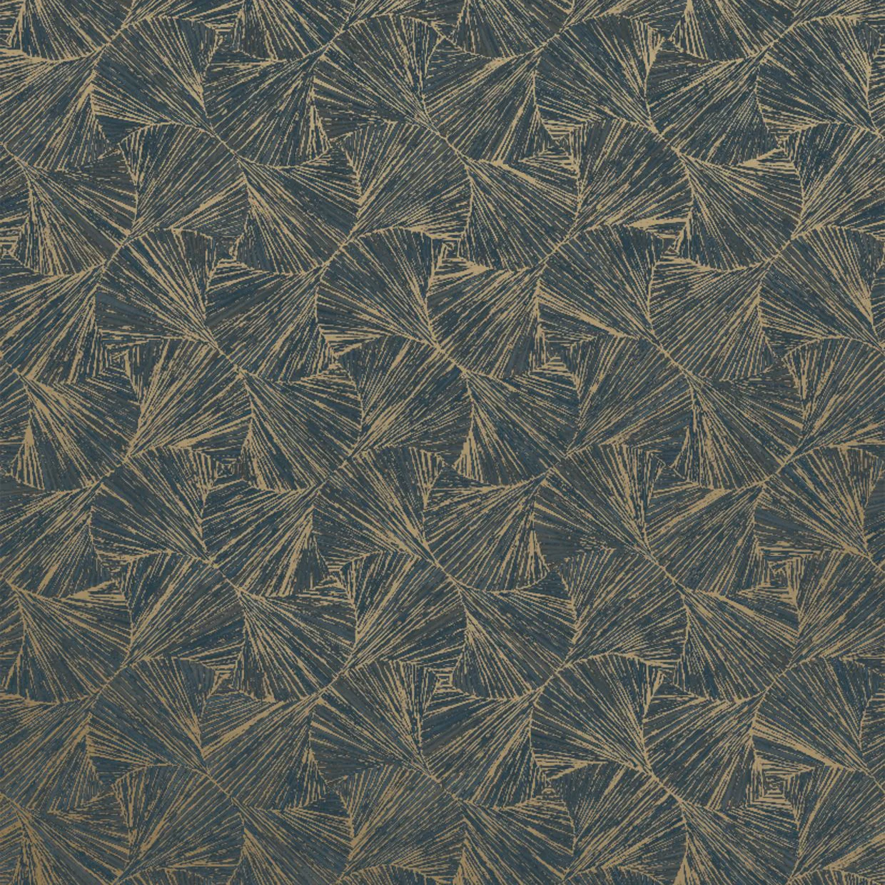 Tapeta strukturalna metaliczna z motywem roślinnym liści SONGKET - ORAGE/DORÉ granatowy ze złotym