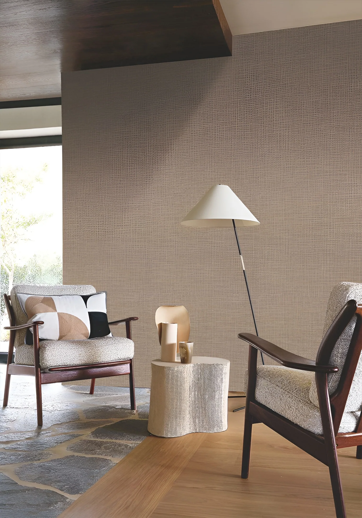 Tapeta strukturalna imitująca lniane płótno SHINOK - BEIGE TAUPE taupe - Image 2