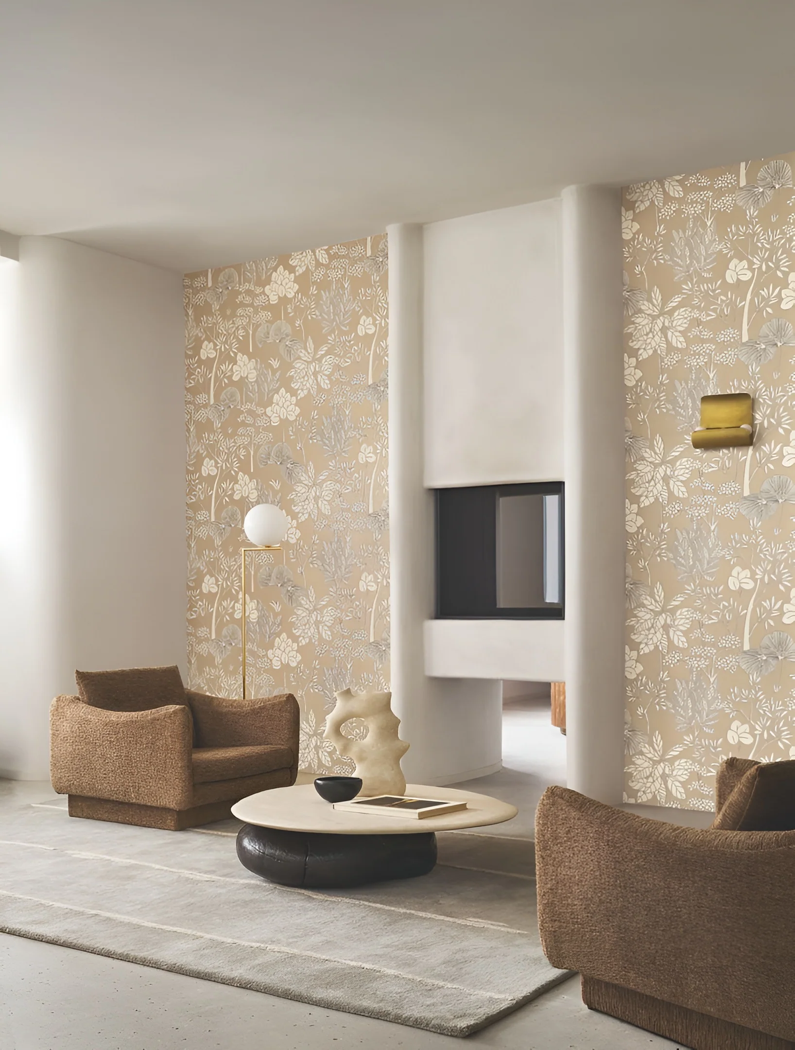 Tapeta strukturalna z roślinnym wzorem liści i kwiatów INARA - BEIGE/DORÉ ciemnobeżowy - Image 3