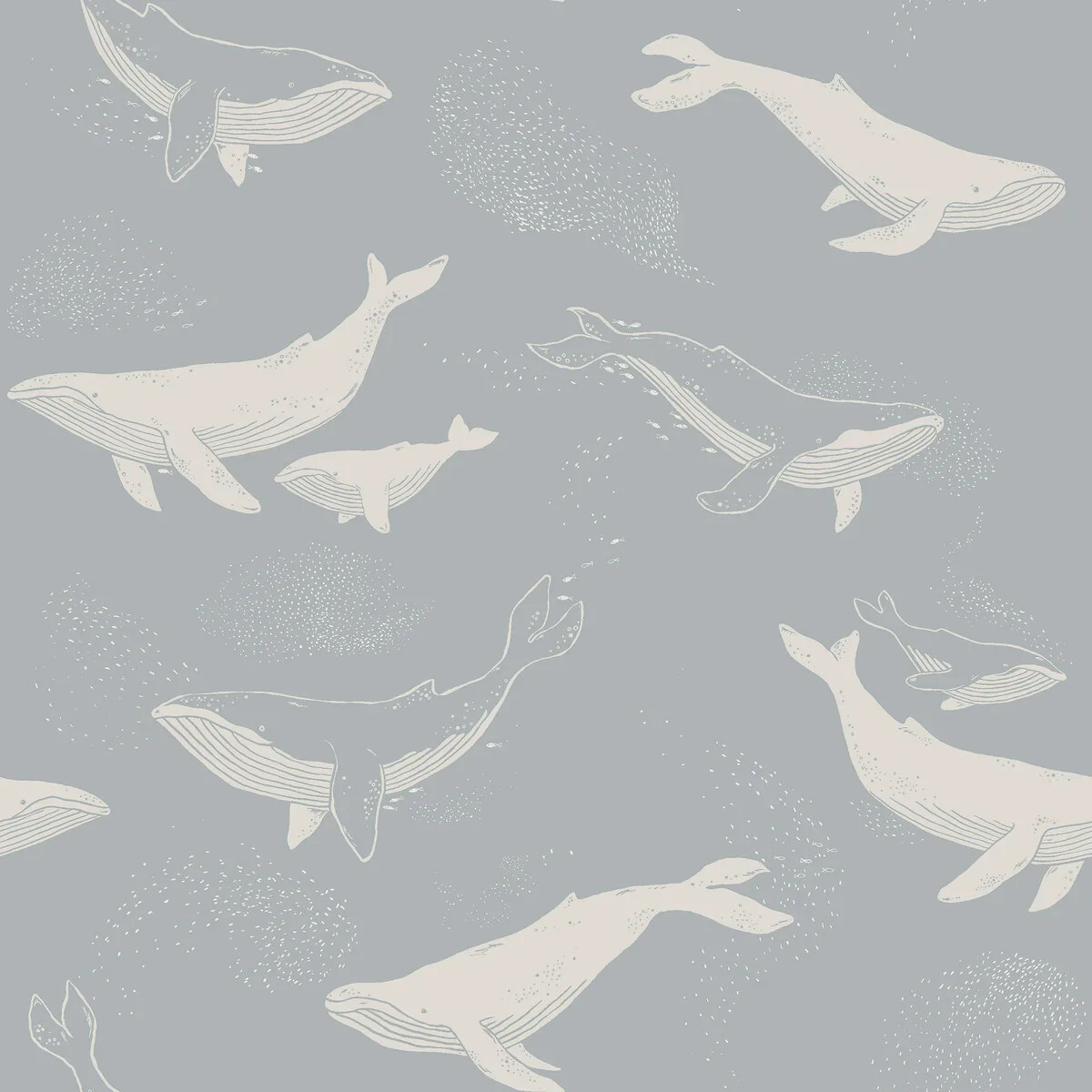 Tapeta dziecięca z motywem zwierzęcym WHALES niebieski z białym