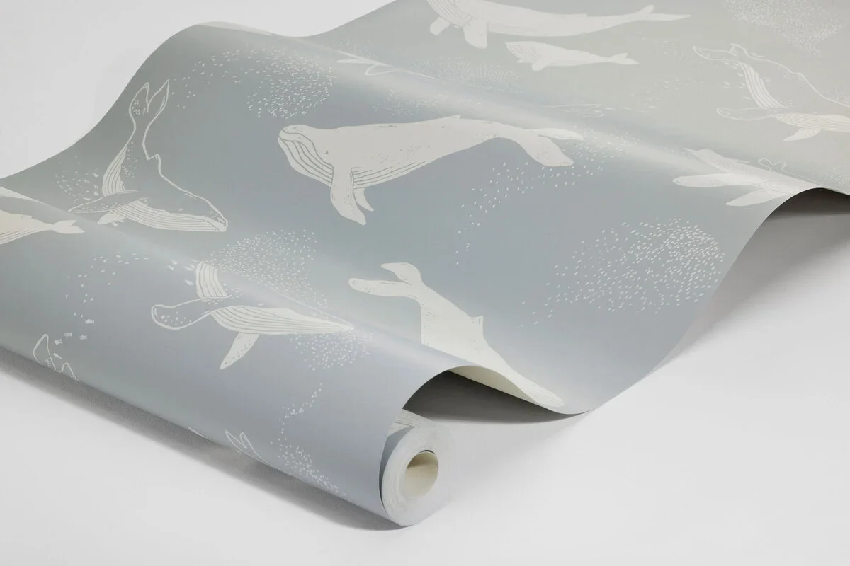 Tapeta dziecięca z motywem zwierzęcym WHALES niebieski z białym - Image 3