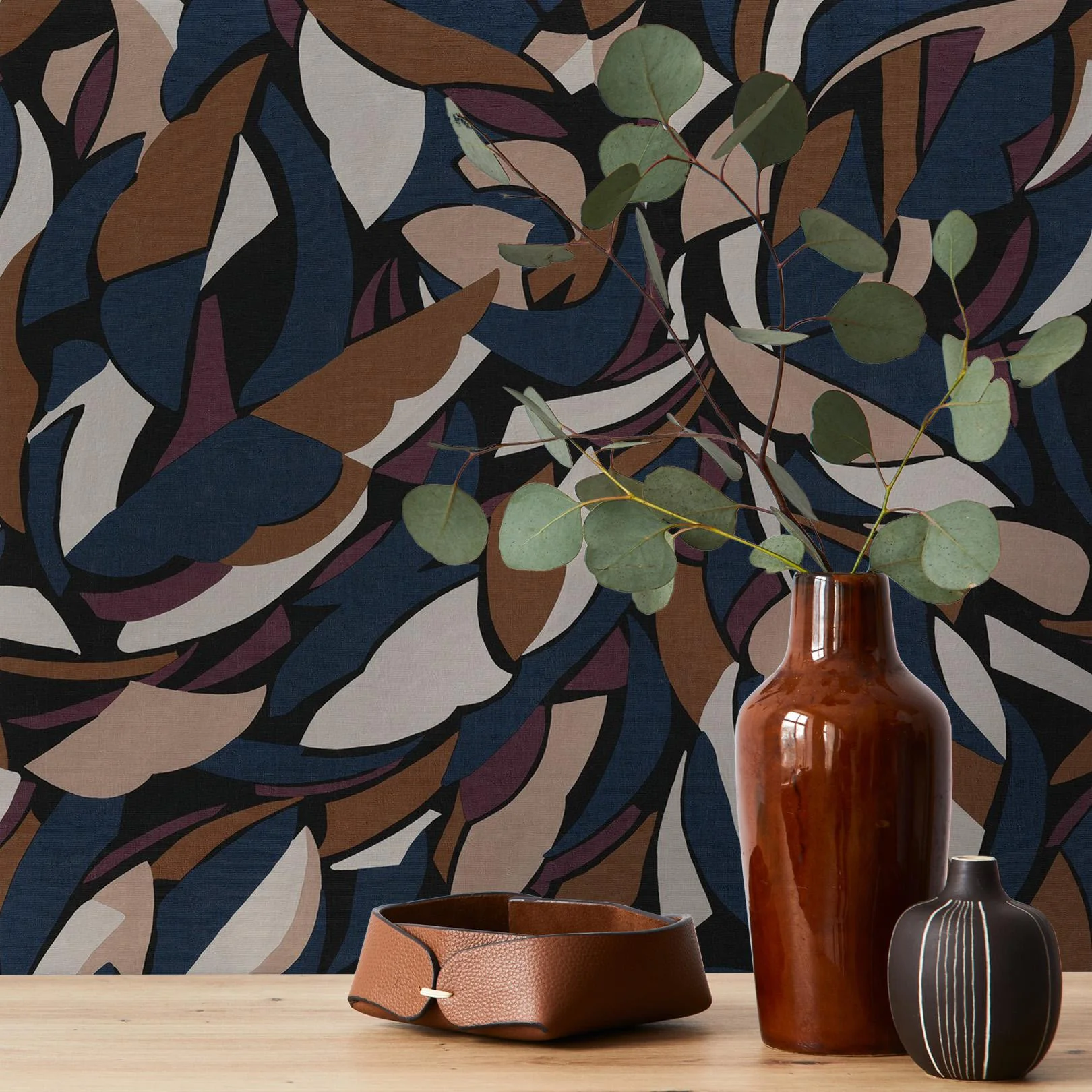 Tapeta strukturalna z abstrakcyjnym wzorem z motywem geometrycznym COLLAGE - NOIR/BLUSH czarny z granatowym - Image 3