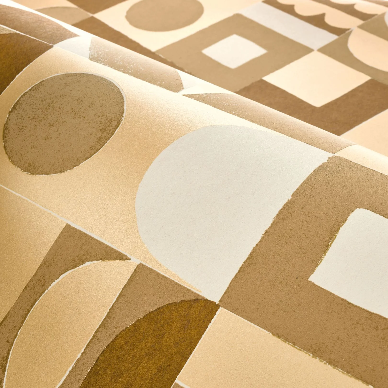 Tapeta strukturalna z geometrycznym wzorem GOURNA - OCRE/DORE brązowy ze złotym - Image 4