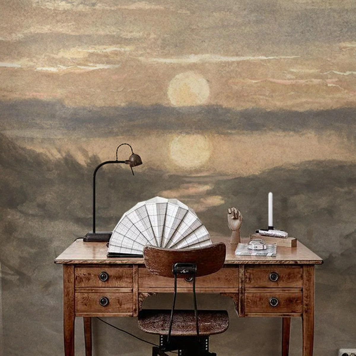 Tapeta flizelinowa z krajobrazem zachód słońca SUNSET szarobeżowy