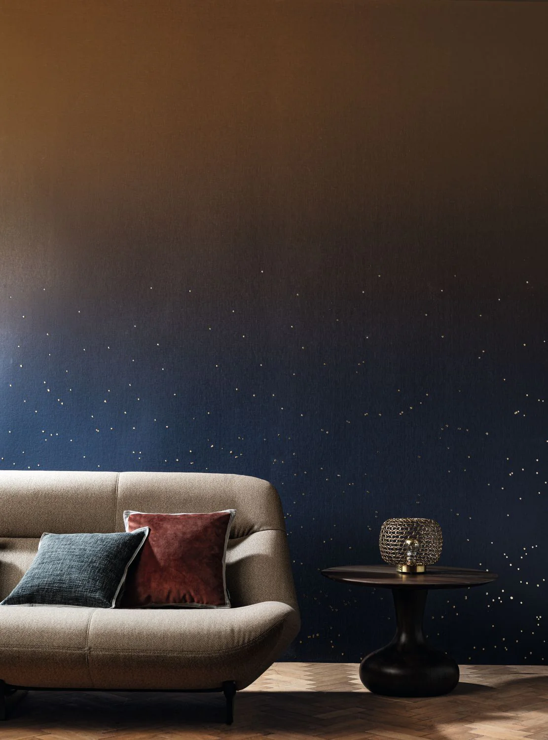 Mural tekstylny gradient z motywem nieba ASTRAL SOLAIRE granatowy z brązem - Image 2