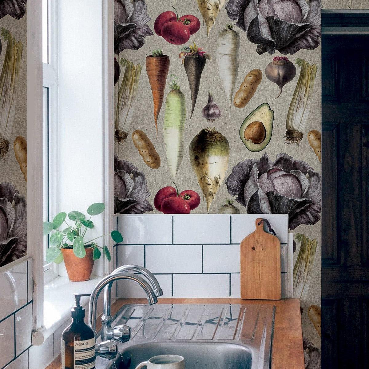 Tapeta flizelinowa z motywem roślinnym VEGE piaskowy beż