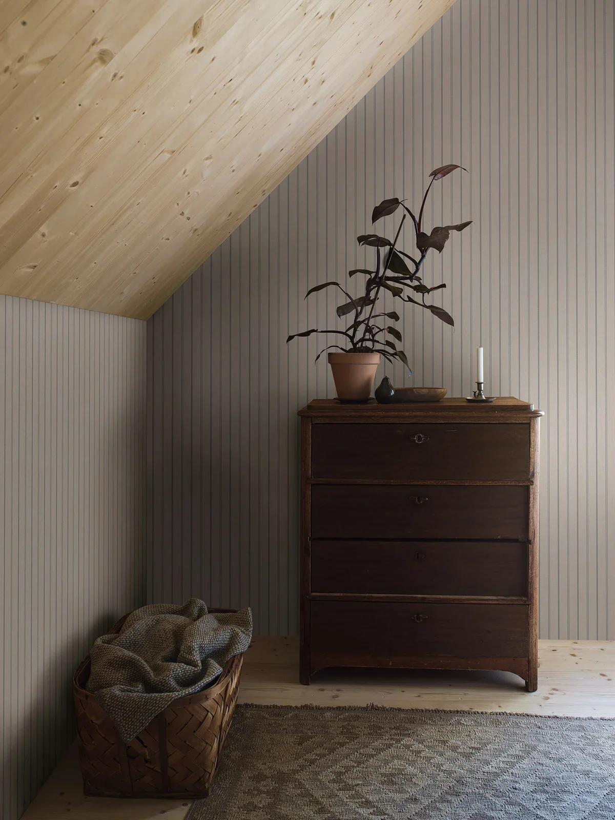 Tapeta w paski WOODLAND STRIPE ciemny beżowy z szarym - Image 2