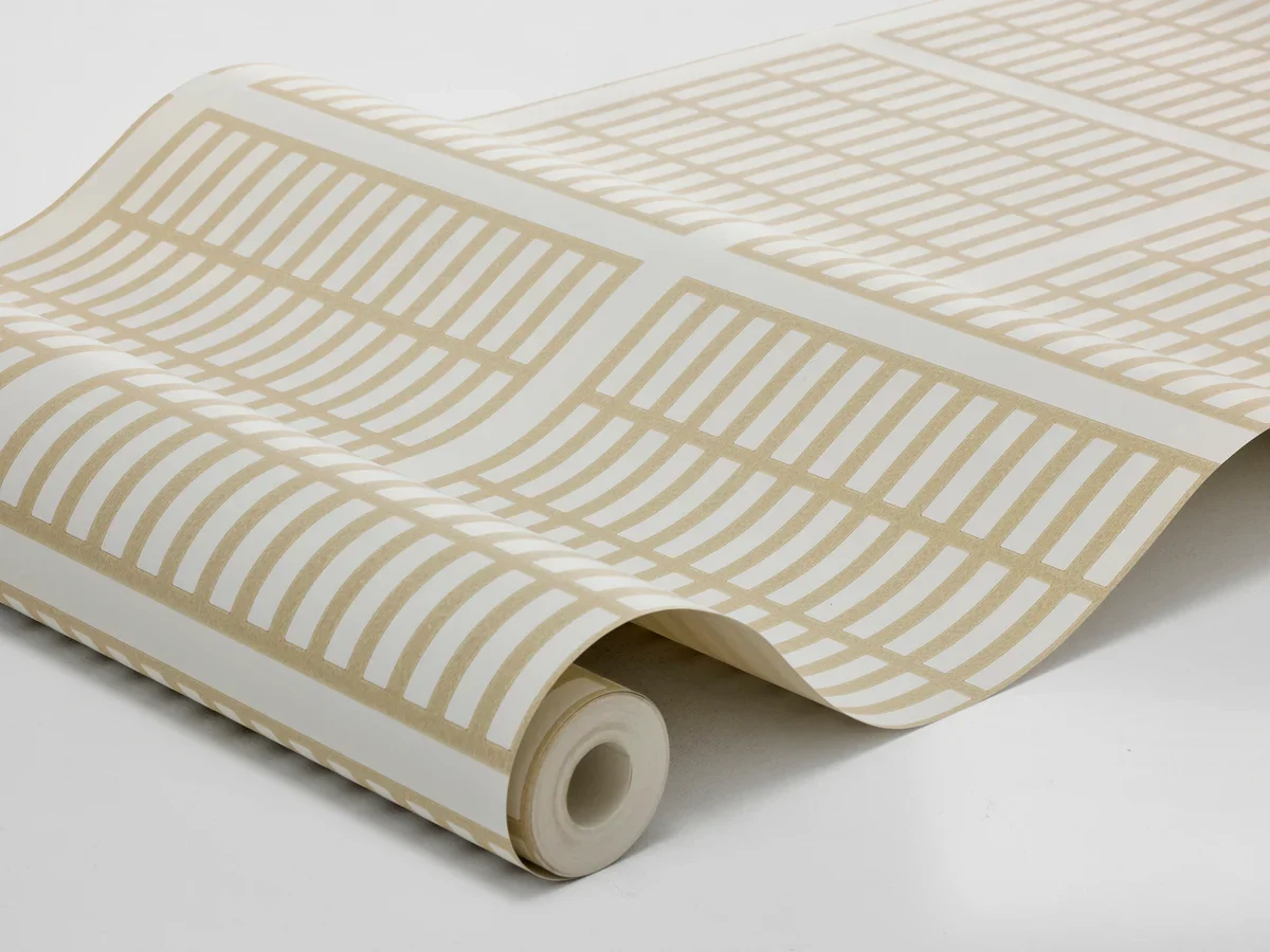 Tapeta z geometrycznym wzorem ALVAR AALTO 14/6 beżowy z białym - Image 4