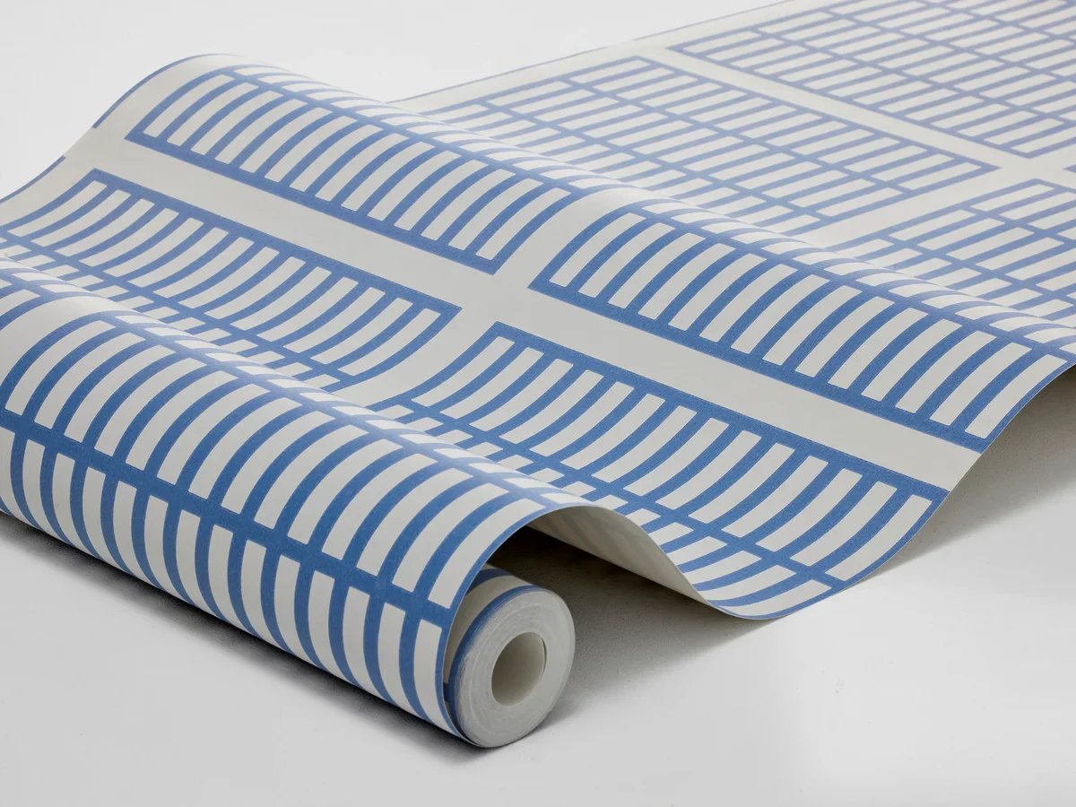 Tapeta z geometrycznym wzorem ALVAR AALTO 14/6 biały z niebieskim - Image 4