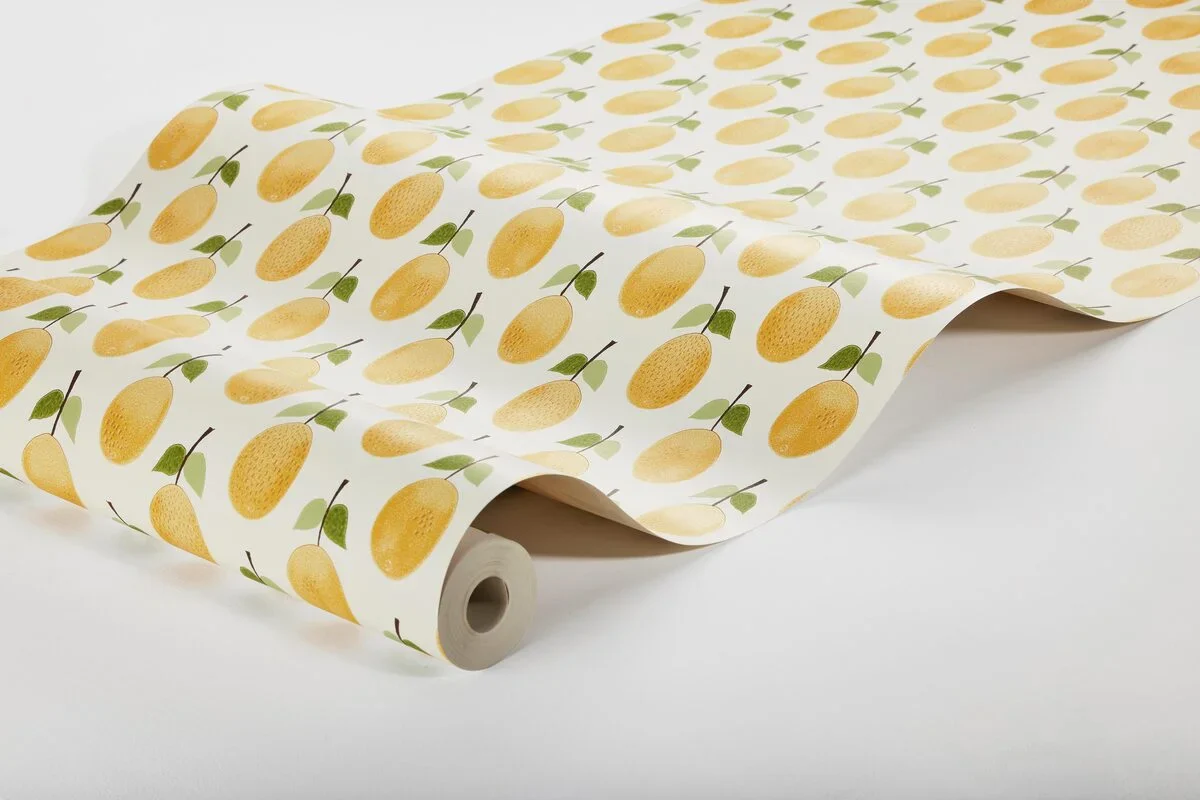 Tapeta z motywem roślinnym owoców PRUNUS biały z żółtym - Image 4